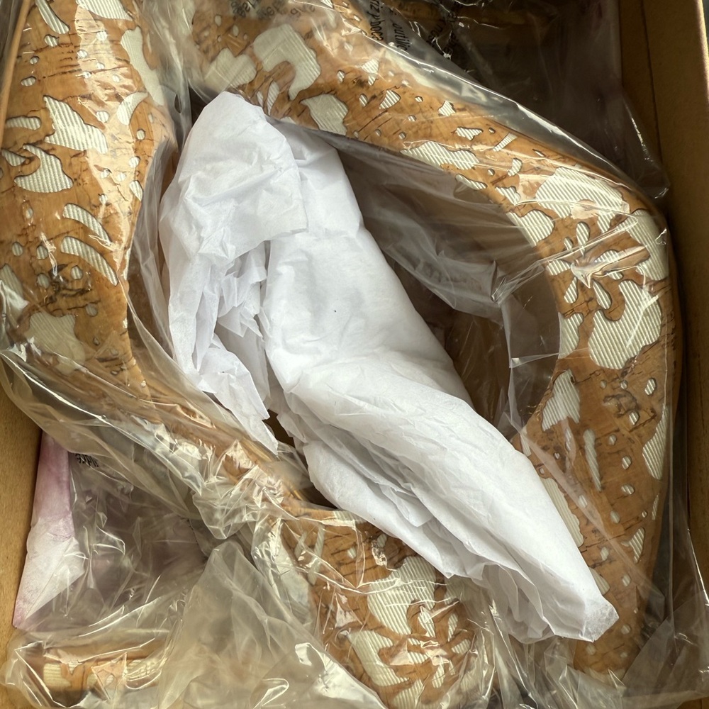 Jessica Simpson JS-Claudette Natural/White Floral Laser Cork Heels “SZ8M.  NIB - Picture 7 of 10
